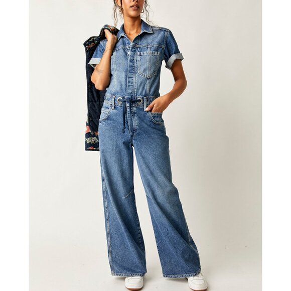 FREE PEOPLE We The Free Edison Wide-Leg Coverall / Cape Blue - Picture 8 of 10